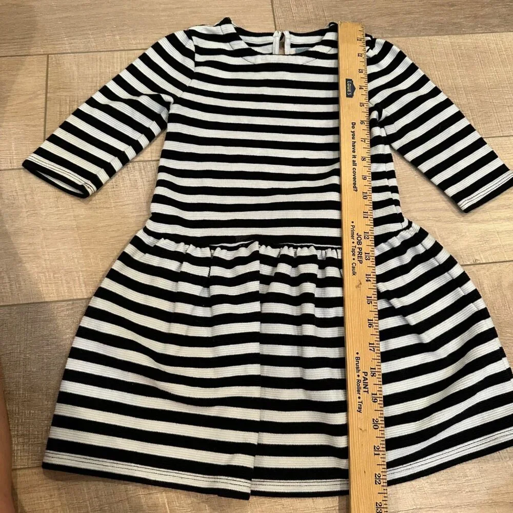 Black & White Striped BabyGap Dress For Girls Size 4-5 YRS 3/4 Sleeves